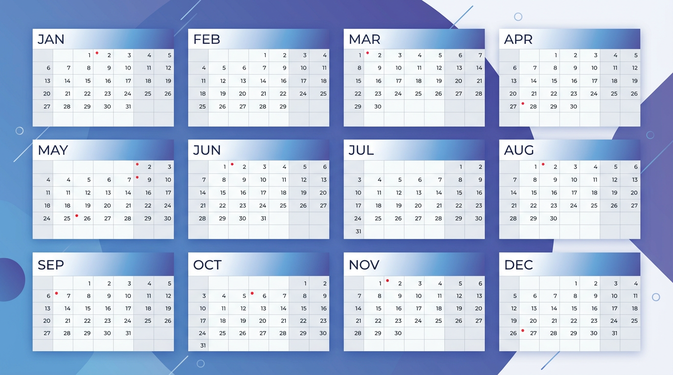 Yearly calendar with months at a glance