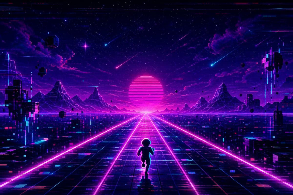 Glitch Runner synthwave neon road game banner