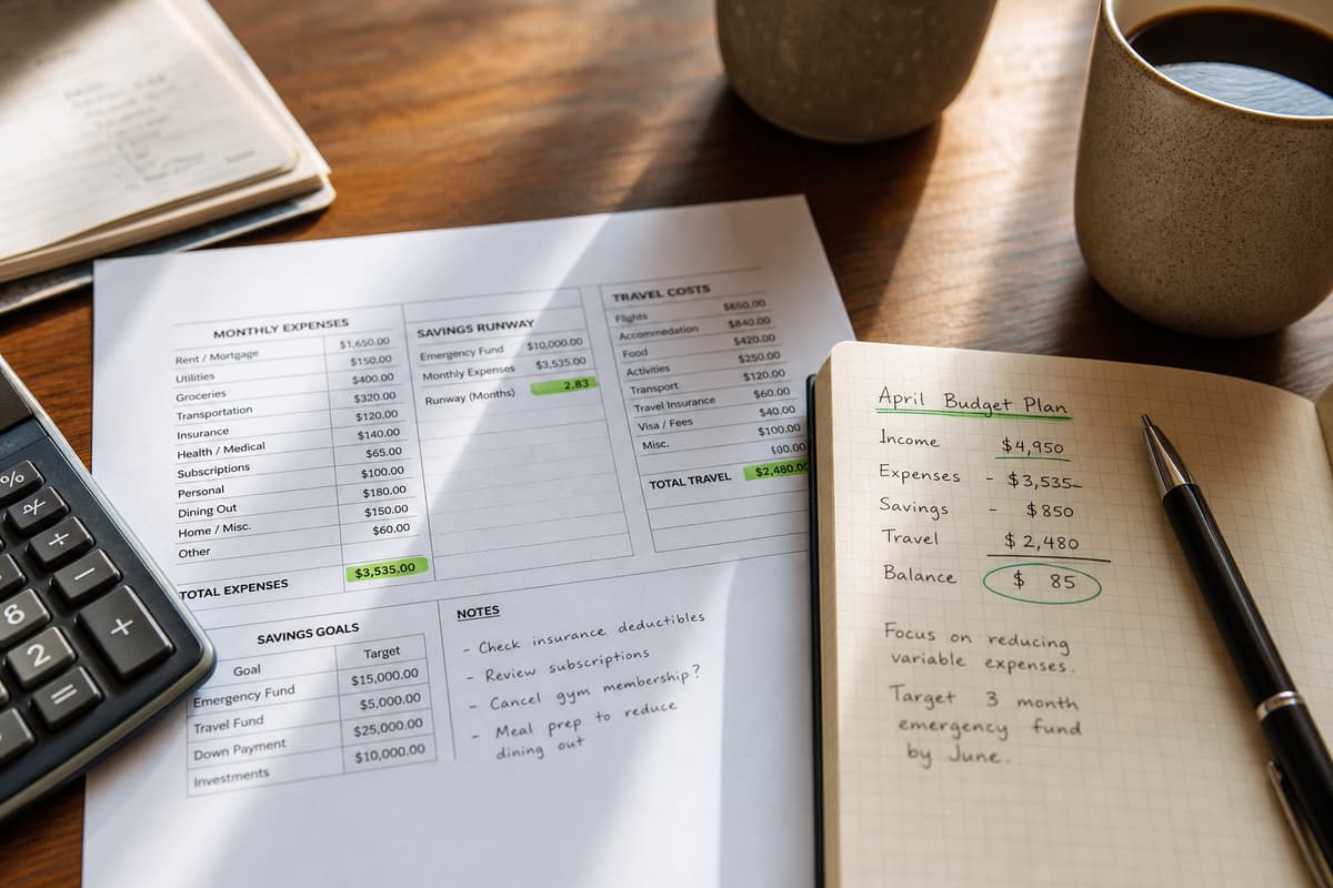Spreadsheet and budget notes for mini retirement savings planning