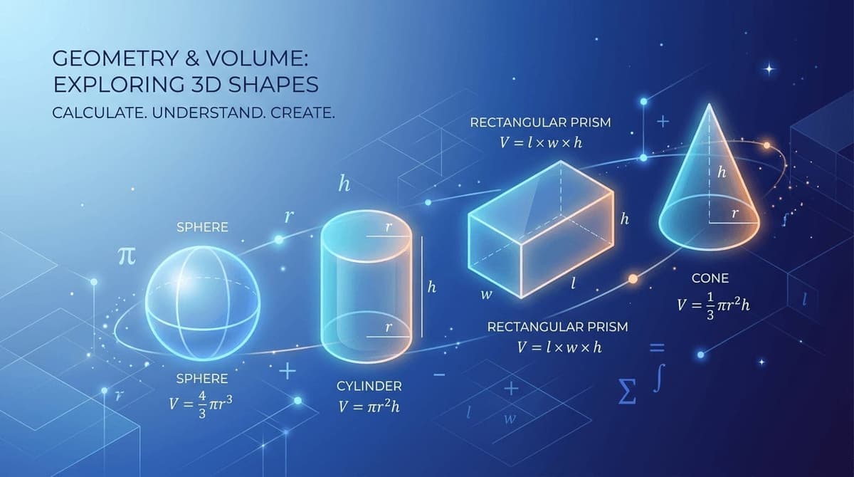 Abstract 3D shapes illustrating volume and geometry for the calculator